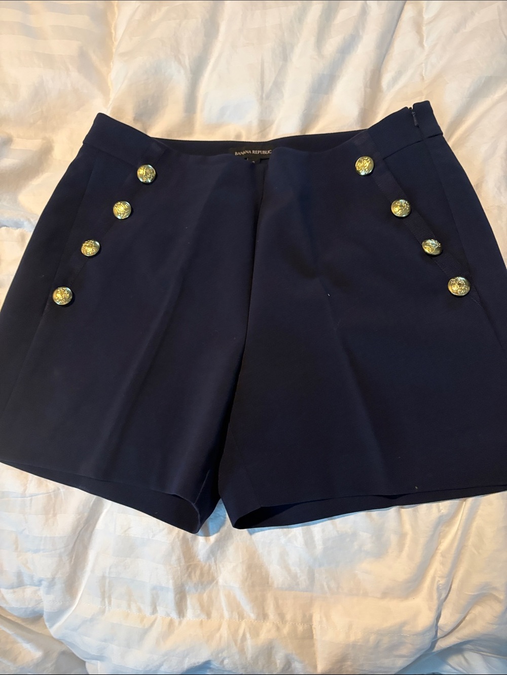 Banana Republic Navy High-Rise Button-Detail Shorts